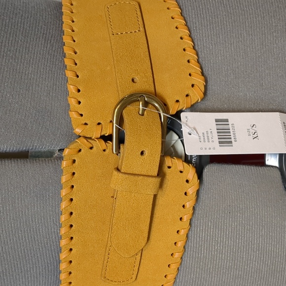 Anthropologie NWT gold mustard suede corset style belt XS/S - Picture 2 of 5